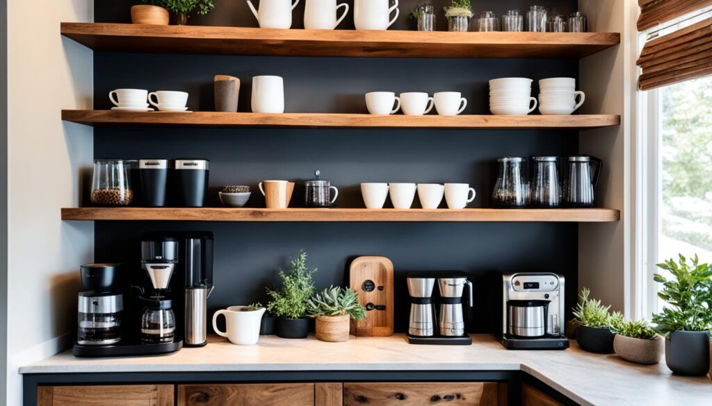 open shelving coffee bar